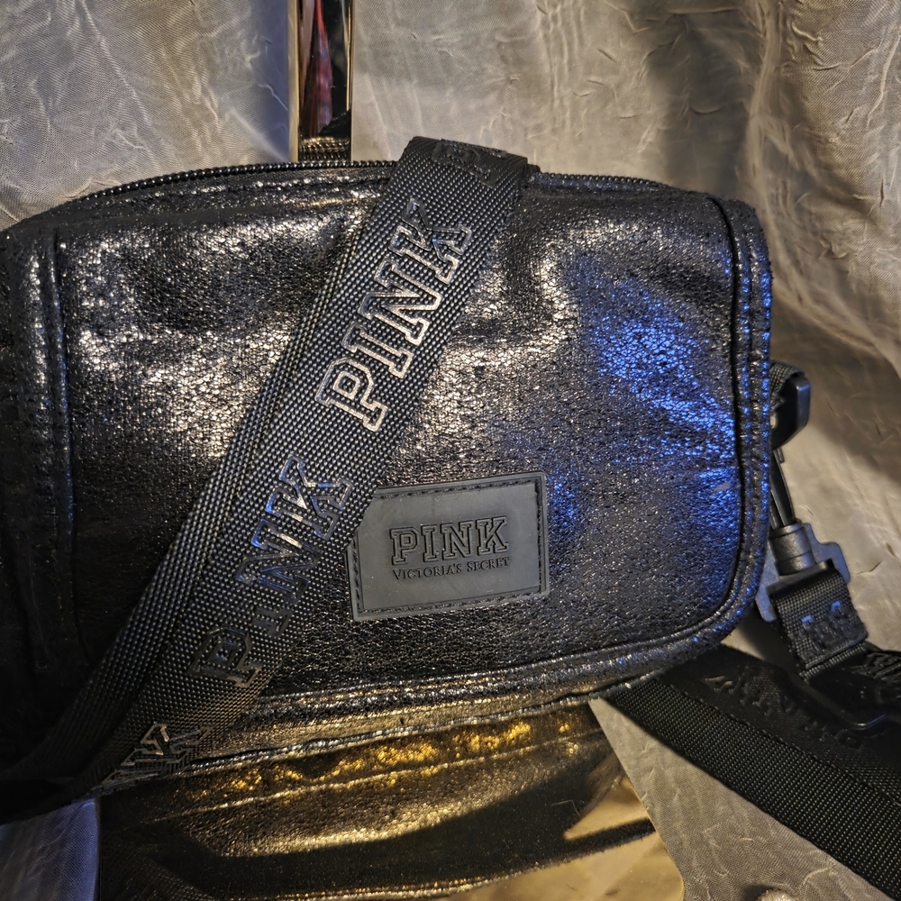 PINK Victoria’s Secret Black Mini Crossbody Bag | Logo Strap Y2K
